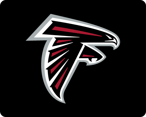 Stylized silver and red falcon in mid-flight, forming the shape of the letter "F" with its wings and talons, on a black background.