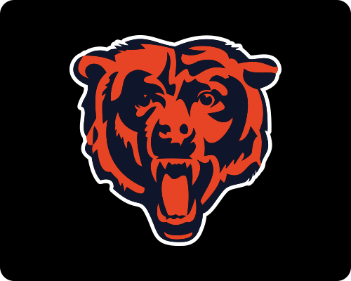 Orange letter “C” with white outline, representing the Chicago Bears, on a navy-blue background.