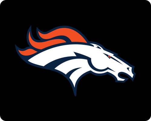 White horse head with an orange mane and navy blue outline, mouth open as if neighing, on a white background