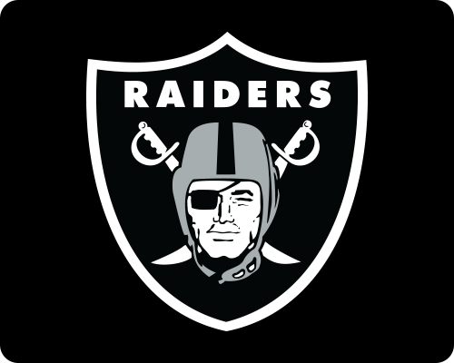 Image of a silver and black pirate shield with a crossed swords logo, symbolizing the Las Vegas Raiders Epic Experience prize.