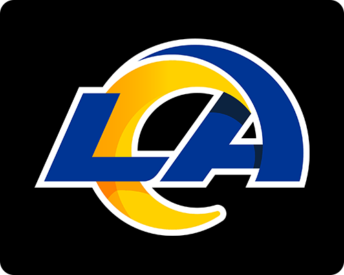 Stylized blue and yellow ram’s horn forming a circular shape, on a white background.