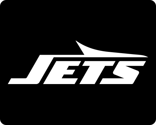 Green oval with white “JETS” lettering above a football and “NY”, on a green background.