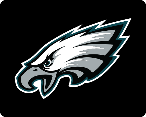 Fierce silver eagle head in profile, outlined in black and midnight green, on a white background.