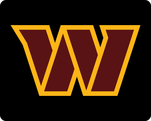 Bold burgundy “W” with gold outline, representing the Washington Commanders, on a burgundy background.